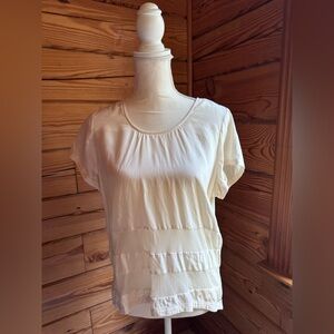 TOWNSEN 100% silk relaxed fit sheer panel Elegant Cream Women's Top size medium